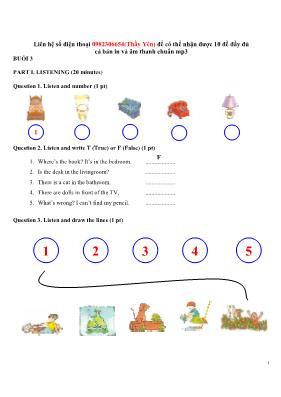Đề và đáp án khảo sát năng lực học sinh Tiếng anh lớp 5 (Buổi 1)